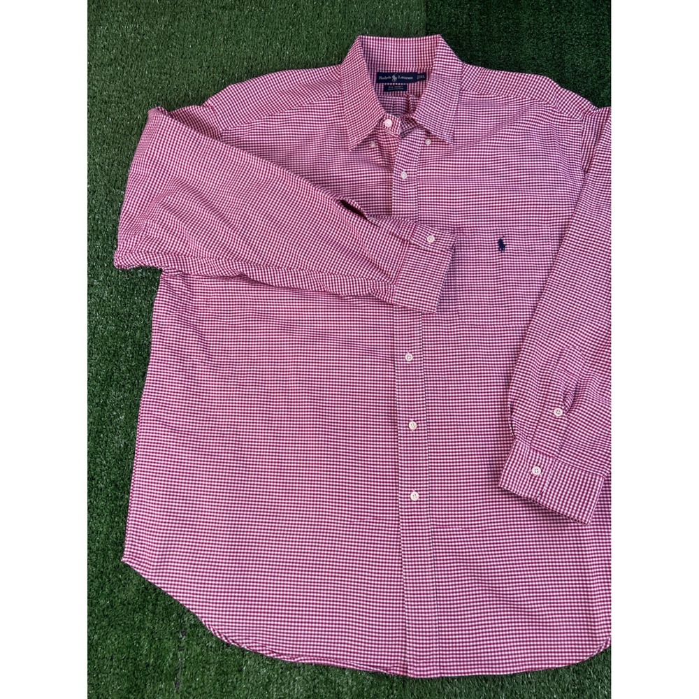 Ralph Lauren Big Shirt Mens XL Red White Gingham Cotton Button Down Long Sleeve